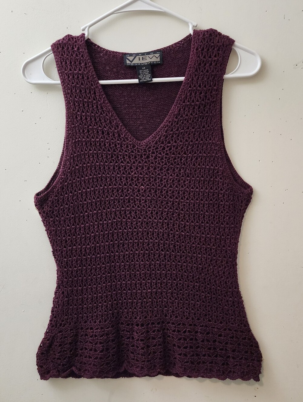 Norton Mcnaughton View Crochet Burgundy Vtg Top M BohoChic Layer Office Vacation
